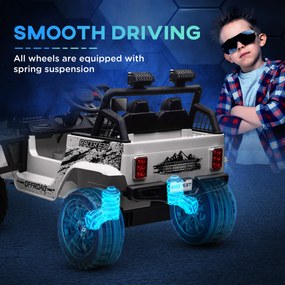AIYAPLAY Elektryczny samochód dla dzieci z łagodnym zawieszeniem, sterowalny zdalnie, LED, klakson, 12V silniki, z tworzywa sztucznego i metalu, Biały