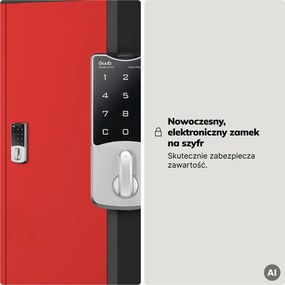 Szafa biurowa metalowa z zamkiem na szyfr antracytowo-czerwona, 900x1850x400 mm: DANIEL