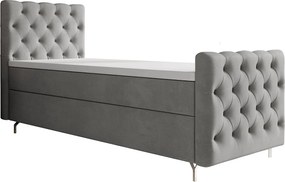 BEDANTE łóżko kontynentalne CHESTER PLUS 90x200 jasnoszary z materacem H3 i topperem łóżko z pojemnikiem, pojedyncze, hotelowe, do sypialni, ze schowkiem