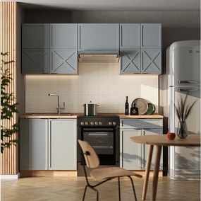 Aneks kuchenny jasnoniebiesko-szary/złoty dąb 200x46x81.6 fame-line