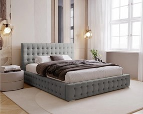 BESILIO Łóżko tapicerowane pikowane 180x200 Palmo - łóżko z pojemnikiem chesterfiled, pikowane guziki - Szary