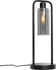Nowoczesna lampa stołowa czarna z przydymionym szkłem - Stavelot