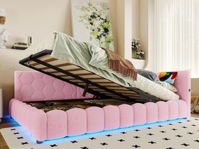 Narożnik wypoczynkowy z pojemnikiem 140x200 cm - z oświetleniem LED - z USB + Type-C - różowy (bez materaca)