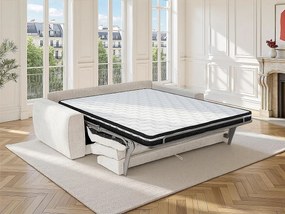 Kanapa 3-osobowa rozkładanaz tkaniny szenilowej w kolorze beżowym - Powierzchnia spania 140 cm - Materac 13 cm VOMERA od Maison Céphy