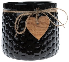 Osłonka ceramiczna na doniczkę Wood heart black, 12,5 x 14 cm