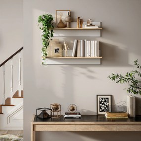 HOMCOM Półka ścienna zestaw 2 szt., półki wiszące, półka do ekspozycji, do kuchni, salonu, Biały+Naturalne drewno