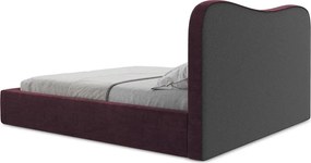 Ciemnofioletowe tapicerowane łóżko dwuosobowe ze schowkiem ze stelażem 180x200 cm Kahai – Makamii