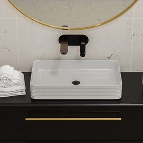 Umywalka ceramiczna nablatowa prostokątna ryflowana biała 67 x 38 cm LAMI