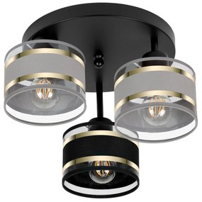 Lampa sufitowa czarna trzypunktowa z szaro-czarnymi abażurami T-3030SC