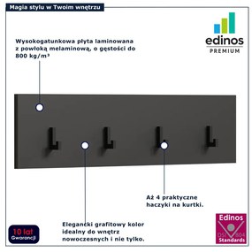 Prosty wieszak ścienny z 4 haczykami do przedpokoju grafit W8-Z94