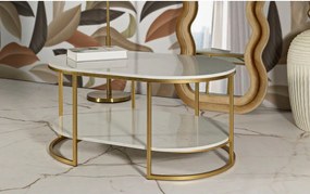 Stolik w biało-złotym kolorze z marmurowym blatem 60x90 cm Izmir – Mauro Ferretti