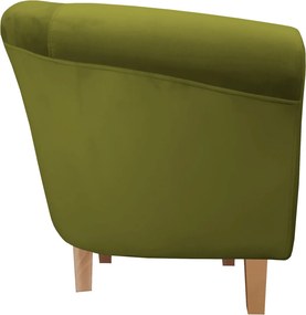 Fotel Milo tkanina Welur wygodny fotel tapicerowany do salonu i sypialni : Kolor nogi - Drewno, Kolor tkaniny - VELVET - BL75, Wysokość nogi - 15 cm