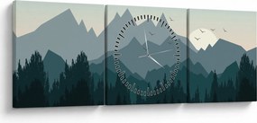 Obraz - Góry oczami grafika (z zegarem) (90x30 cm)