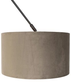 Lampa wisząca regulowana czarna klosz welurowy szarobrązowo-złoty 35cm - Blitz I Wiejski/ Rustykalny / Vintage Oswietlenie wewnetrzne