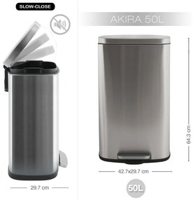 Stalowy kosz na śmieci z pedałem w kolorze matowego srebra 50 l Akira – Spirella