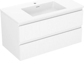 Mexen Rivel szafka łazienkowa 90 cm z umywalką Otis, 2 szuflady, ryflowana , biała mat - 91A20-09047-2-BFF01-W18M01