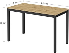 Biurko-stół 2w1 Faro 120x60 cm, dąb artisan, czarne metalowe nogi