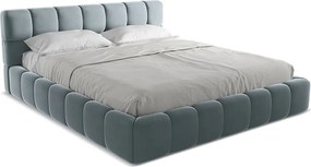 Łóżko 200 x 228 - z weluru - jasny niebieski - NALU