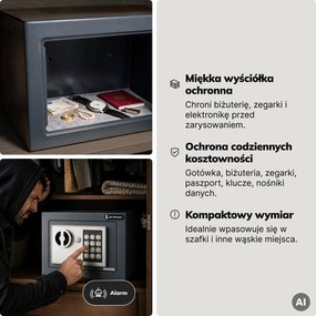 Mini sejf domowy elektroniczny na kod, na pieniądze i biżuterię, 230x170x170 mm: HECTOR