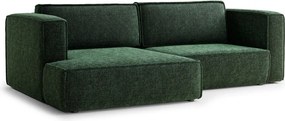 Ciemnozielony rozkładany narożnik ze schowkiem z tkaniny szenilowej (lewostronny/z szezlongiem) Velto – Maison de Rêve