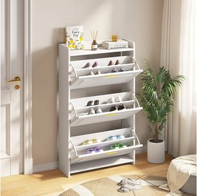 Szafka na buty do przedpokoju - 70 x 24 x 120 cm - z 6 przegródkami - MDF + płyta wiórowa - biała