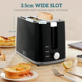 HOMCOM Zestaw czajnik i toster, 2200W, Otter-Thermostat, 2-szczelinowy toster, 7 poziomów przyrumienienia, szuflada na okruchy, czarny
