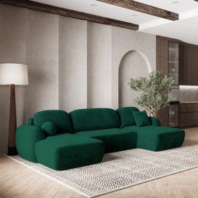 Masseno Narożnik SAVONA z funkcją spania i pojemnikiem na pościel Narozniki U, Rozkładana sofa - Butelkowa zieleń, KRONOS 19
