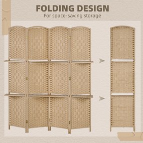 HOMCOM 4-częściowy parawan, 160 x 170 cm, składana przegroda z 2 półkami | Aosom PL