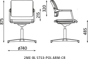 Obrotowe krzesło konferencyjne na stopkach 2ME-BL ST53-POL ARM-CR