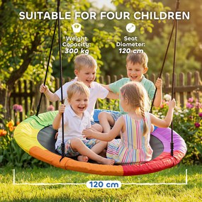 AIYAPLAY Huśtawka Gniazdowa Regulowana Ø 120 cm, Udźwig 300 kg, Dla Dzieci 3-8 lat, 120 x 120 x 180 cm, Wielokolorowa | Aosom PL