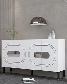 Komoda – 150 cm x 75 cm x 35 cm – biała i srebrna – płyta wiórowa