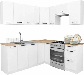 Biały narożny komplet mebli kuchennych A6-F02