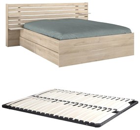 Łóżko 160 x 200 cm z ze skrzynią - Naturalny + Stelaż - TENALIA II