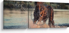 Obraz - Biegnący koń (z zegarem) (90x30 cm)