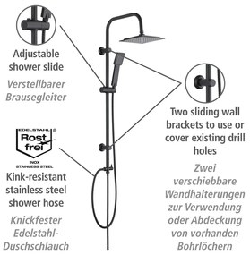 Zestaw prysznicowy ze stali nierdzewnej w kolorze matowej czerni 101 cm Cuadro – Wenko