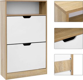 PROMOCJA Składana szafka na buty BOCO dekor dąb i biała, 2 półki II gatunek