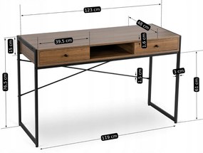 Biurko do Pracy w Domu Czarny Stelaż STEP 123 cm Orzech/Czarne Nowoczesne