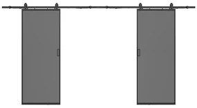 Drzwi przesuwne naścienne podwójne - aluminium i dymione matowe szkło hartowane - 2 x wys. 205 x szer. 63 cm - LINCI II