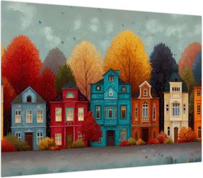 Obraz na szkle - Malowane jesienne miasto (70x50 cm)