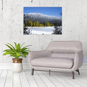 Obraz na szkle - ośnieżone góry zimą (70x50 cm)