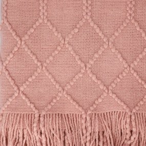 Koc z frędzlami LOOP w splot kulkowy różowy 130x170 cm HOMLA
