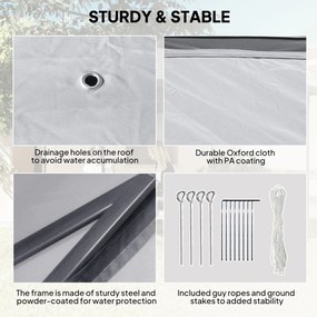 Outsunny Składany pawilon ogrodowy z metalu i płótna, moskitiery, otwory odpływowe, 330D x 330S x 288W cm, Szary