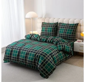 PrzytulneMieszkanie.pl PrzytulneMieszkanie.pl Flanelowa pościel KOSTKA zielona Rozmiar pościeli: 2 szt 70 x 90 cm | 200 x 220 cm