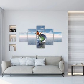 Obraz motyla na szklanej kuli (125x70 cm)