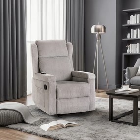 Fotel Masujący SEBASTIAN Rozkładany Wypoczynkowy z Podnóżkiem Szary Sztruksowy Nowoczesny