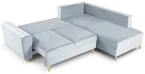 Jasnoniebieski aksamitny rozkładany narożnik ze schowkiem (prawostronny/w kształcie litery L) Kyoto – Cosmopolitan Design