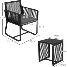 Outsunny 3-częściowy Zestaw Bistro Balkonowego/Tarasowego, odporny na warunki atmosferyczne, nowoczesny design, 53 x 57 x 77 cm, Czarny + Szary