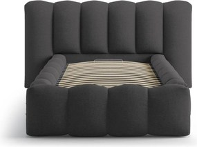 Antracytowe tapicerowane łóżko jednoosobowe ze schowkiem i stelażem 90x200 cm Lupine – Micadoni