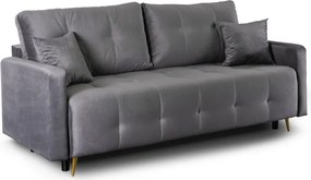 Sofa z Funkcją Spania SEUL Rozkładana Dwuosobowa Welurowa Szara Nowoczesna do Salonu