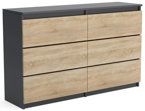 Duża komoda 6 SZUFLAD Szafka 120 cm ARIA Antracyt/Dąb Sonoma